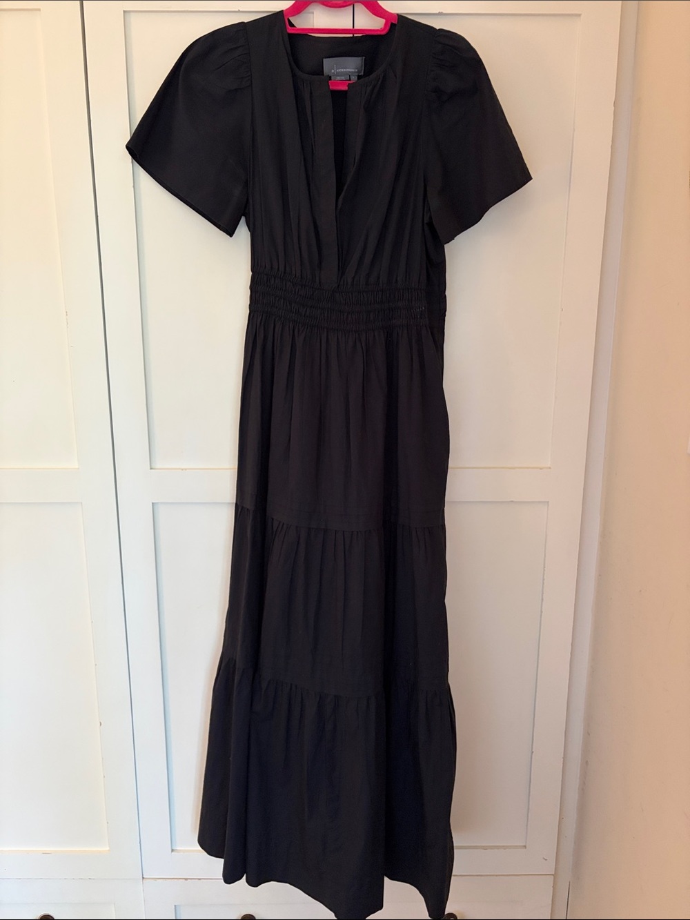 Anthropologie Black Smocked-Waist Tiered Maxi Dress